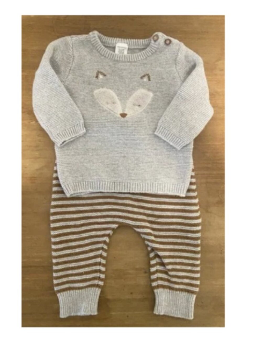 Carters 6 month two piece knit sweater set with fox novelty stitch LIKE NEW